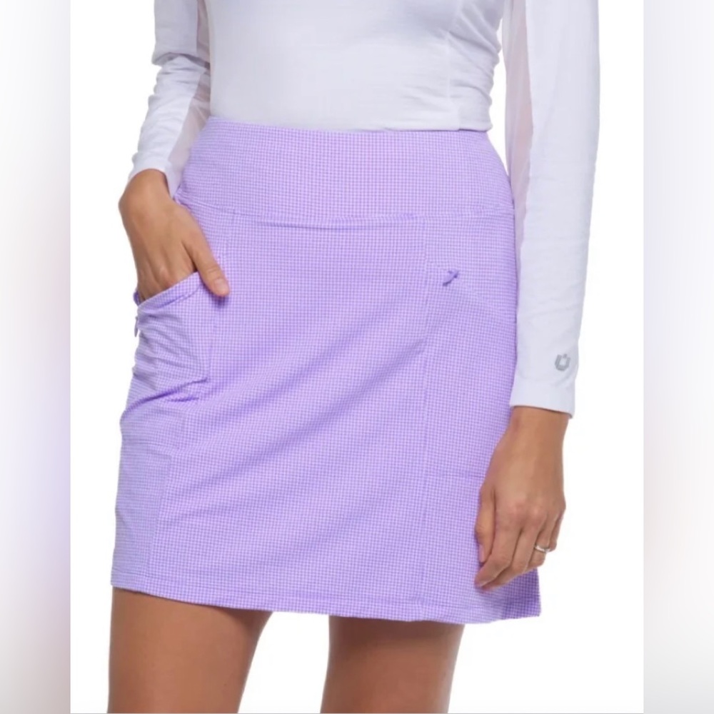 IBKUL Women's Brianna 18” Mini Check Skort Lavender XL UPF 50+NWT